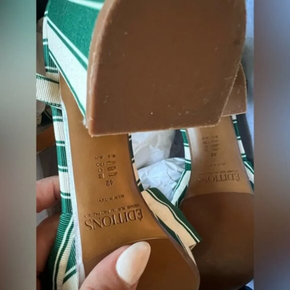 Sezane Editions High Carmela Sandals Green White Stripe Size 11 - Image 4