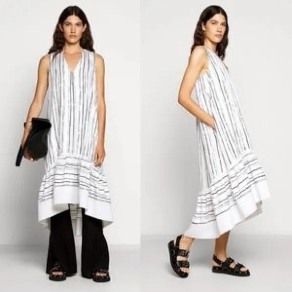 3.1 PHILIP LIM BLACK AND WHITE HIGH LOW PAINTED DRESS SIZE 6 - Image 2