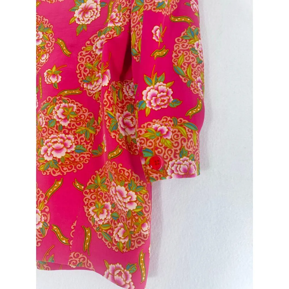 Dana Buchman 100% silk blazer in a bold pink floral print. Size 14. Button front - Image 5