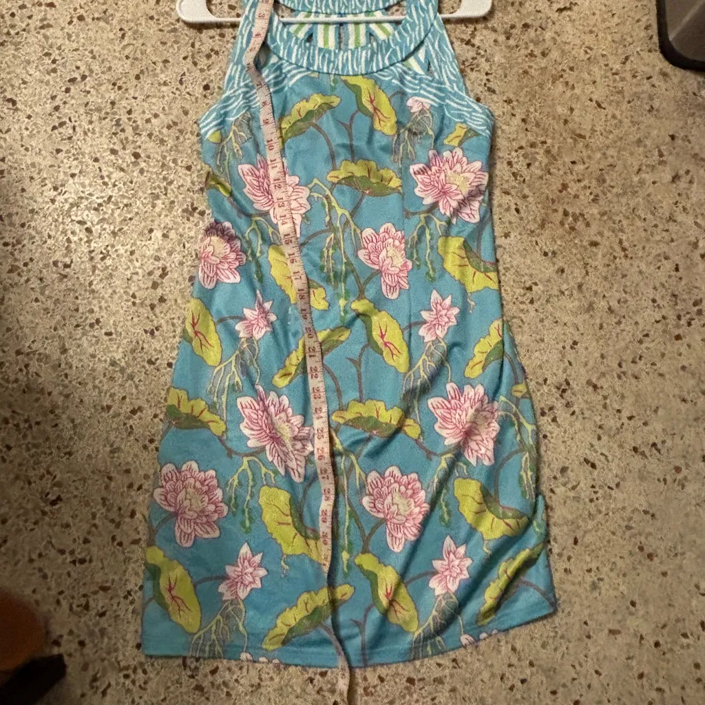 Gretchen Scott mystic garden isosceles Jersey dress Aqua lotus flora small Blue - Image 7