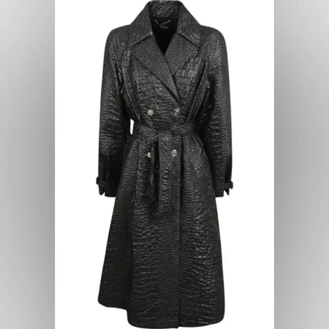New Authentic Versace Croc-Textured Lacquered A-Line Trench Coat - Image 3