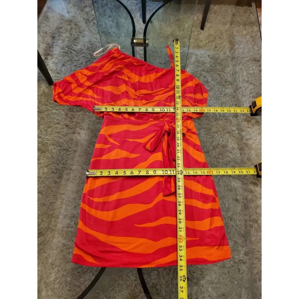 Julia Jordan Women's Pink Orange One Shoulder Short Sleeve Knee Length Dress XS - Image 8
