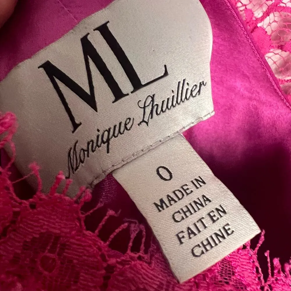 ML Monique Lhuillier Pink Cap Sleeve Lace Knee Length Sheath Dress Size 0 - Image 8