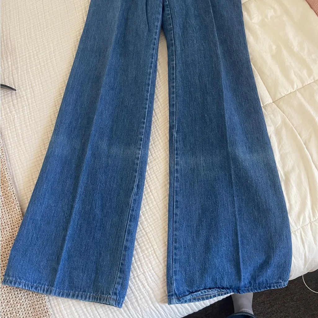 1970s Vintage Levi’s Front Zip Denim Overalls Wide Leg Orange Tab Boho Workwear - Image 14