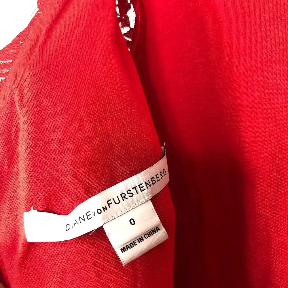 DVF Diane Von Furstenberg Colleen Long Lace Dress Size 0 Red Knee Length - Image 5