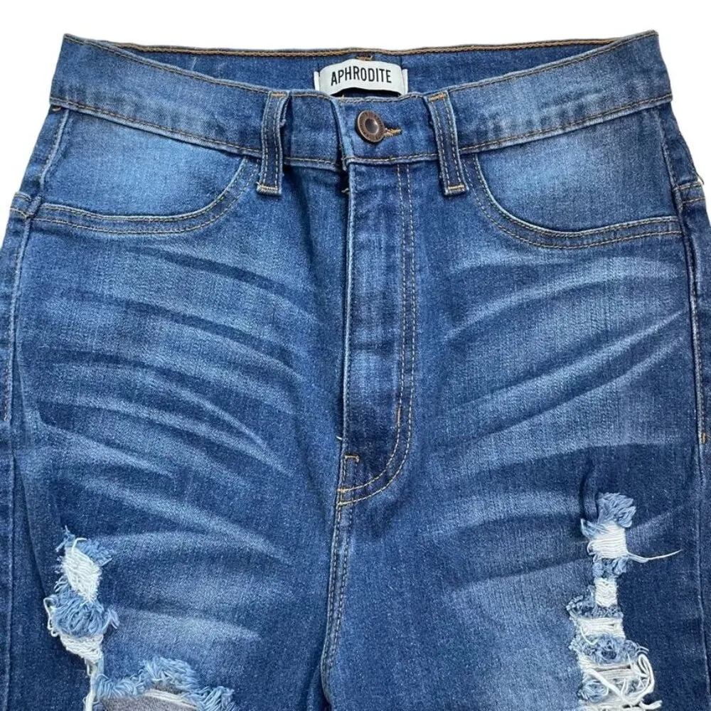 Vintage Womens Aphrodite Crop Denim Blue  Mom Jean Pants Distressed High Rise u - Image 2