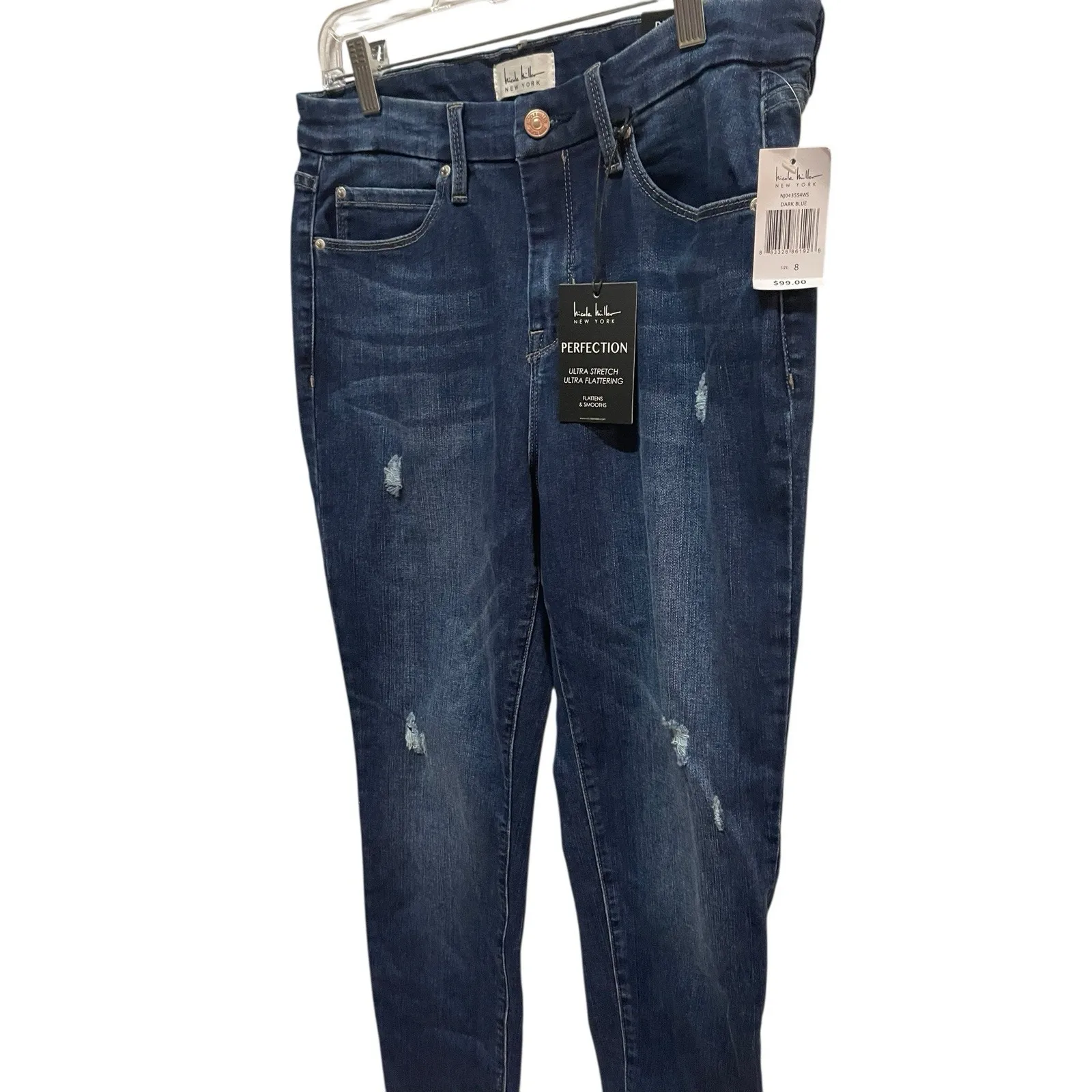 Nicole Miller NY Perfection Skinny Jeans Womens 8 Dark Wash Distressed NWT - Image 2