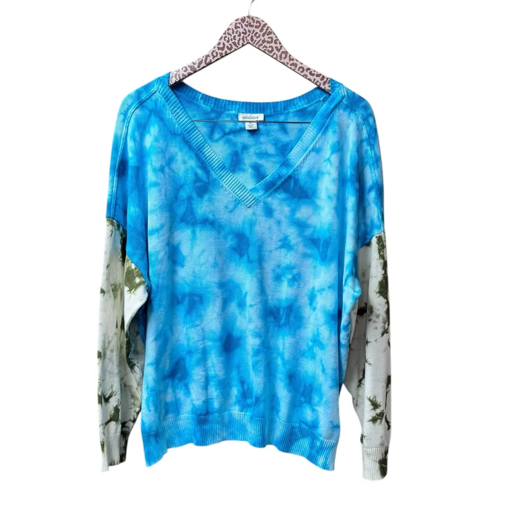 Sundance Summer Skies Long Sleeve Knit V-Neck Tie Dye Sweater Blue Green XL - Image 3