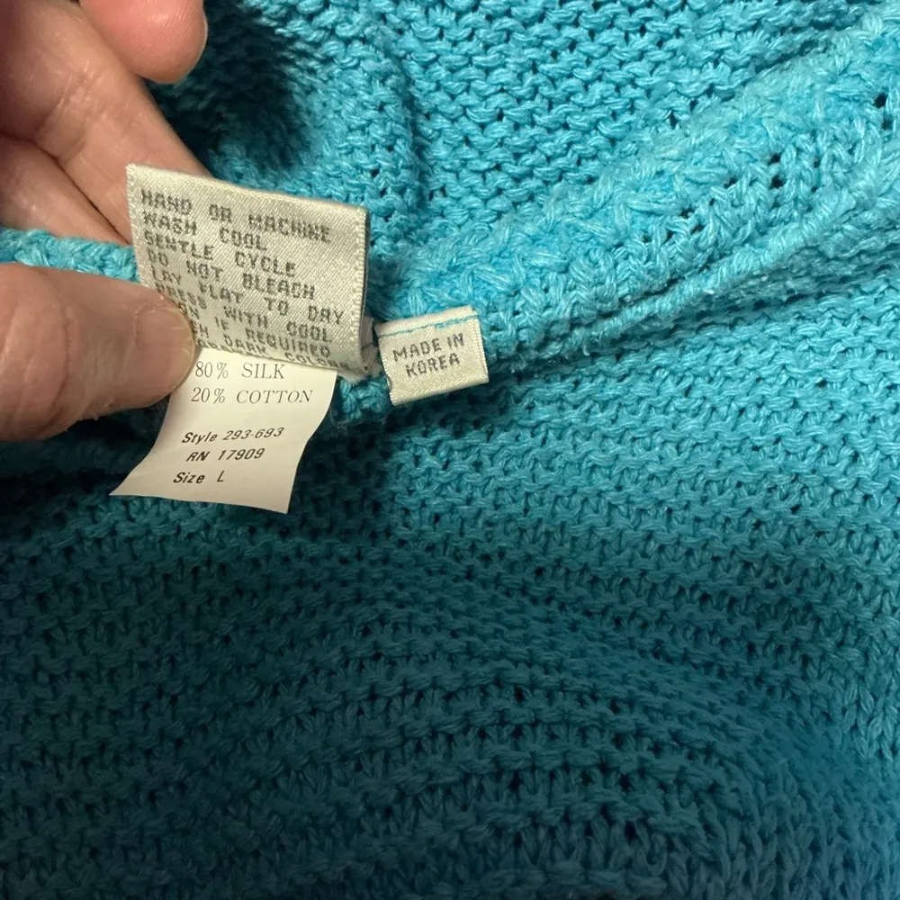 Vtg 80s Turquoise short sleeve sweater Blue Size L - Image 4