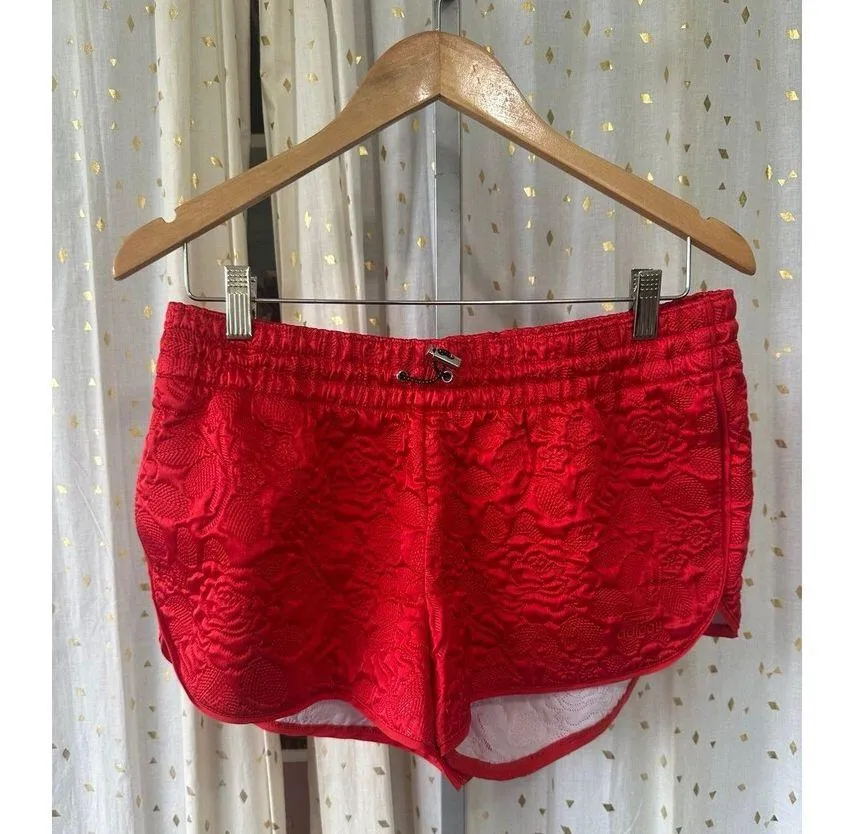 Adidas Originals Women's Red Trefoil  Floral Rose Textured Print Logo Shorts M - Image 3