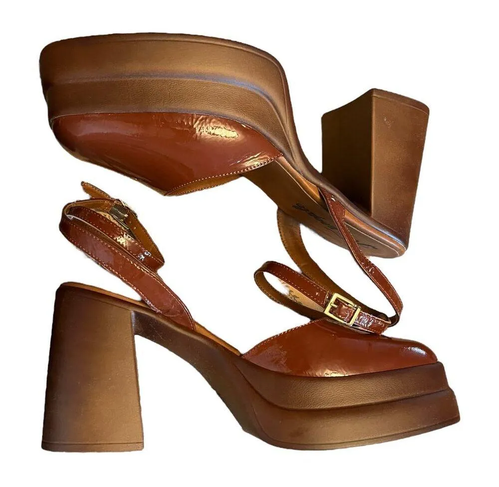 FREE PEOPLE Patent Leather Pumps Double Stack Platform Pecan Italy EU 39.5 US 9 - Image 10
