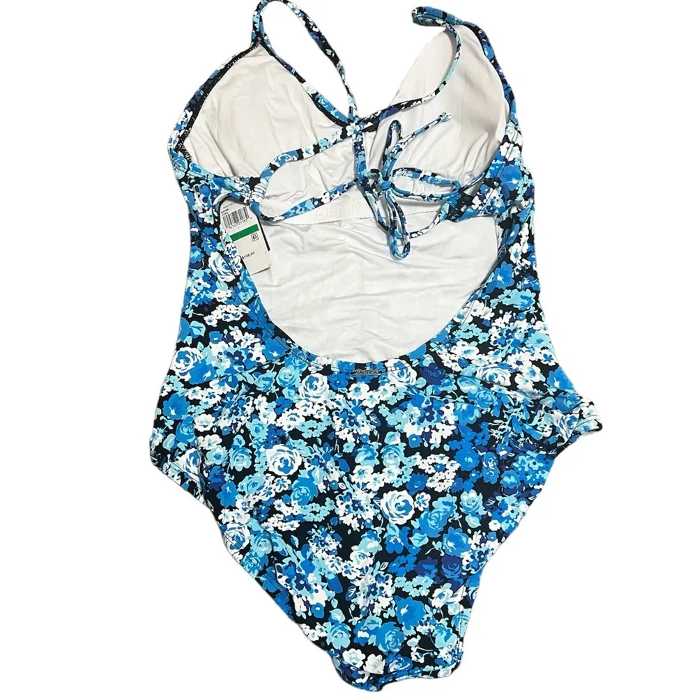 NAUTICA Womens Marina Shirred Blue Floral One Piece Swimsuit - Image 3