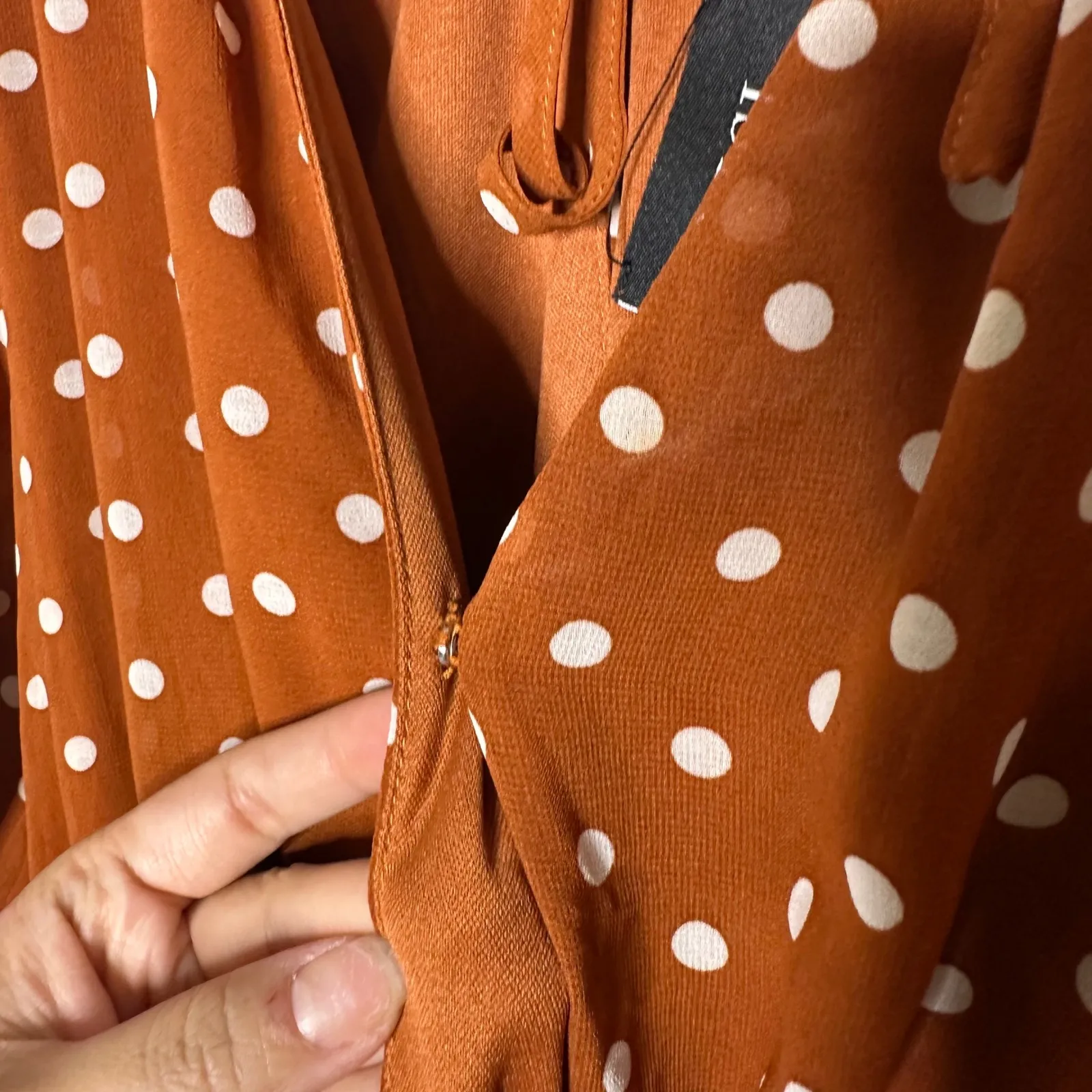 Vici Wrap Midi Dress Rust Brown Polka Dot Ruffle Hem‎ Short Sleeve Women's - Image 5