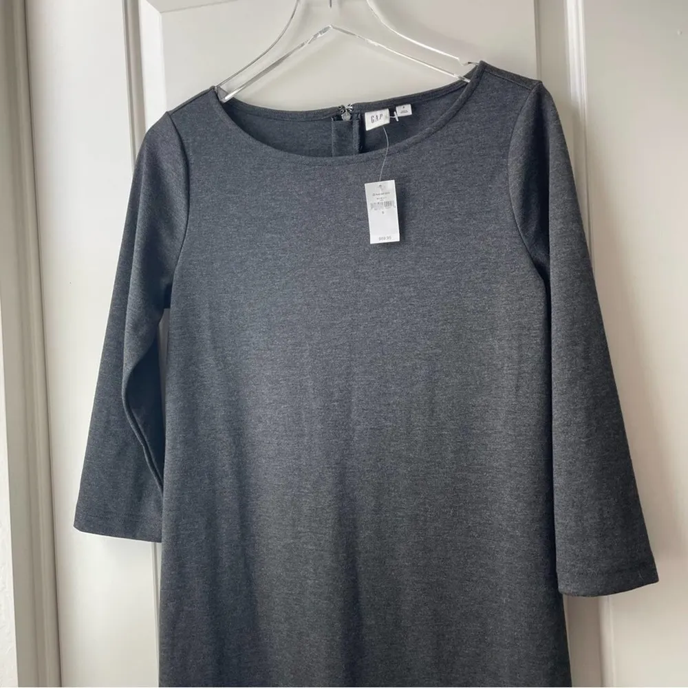Gap Grey Dress 3/4 Sleeve Above the Knee Faux Leather Accent NWT Small - Image 19