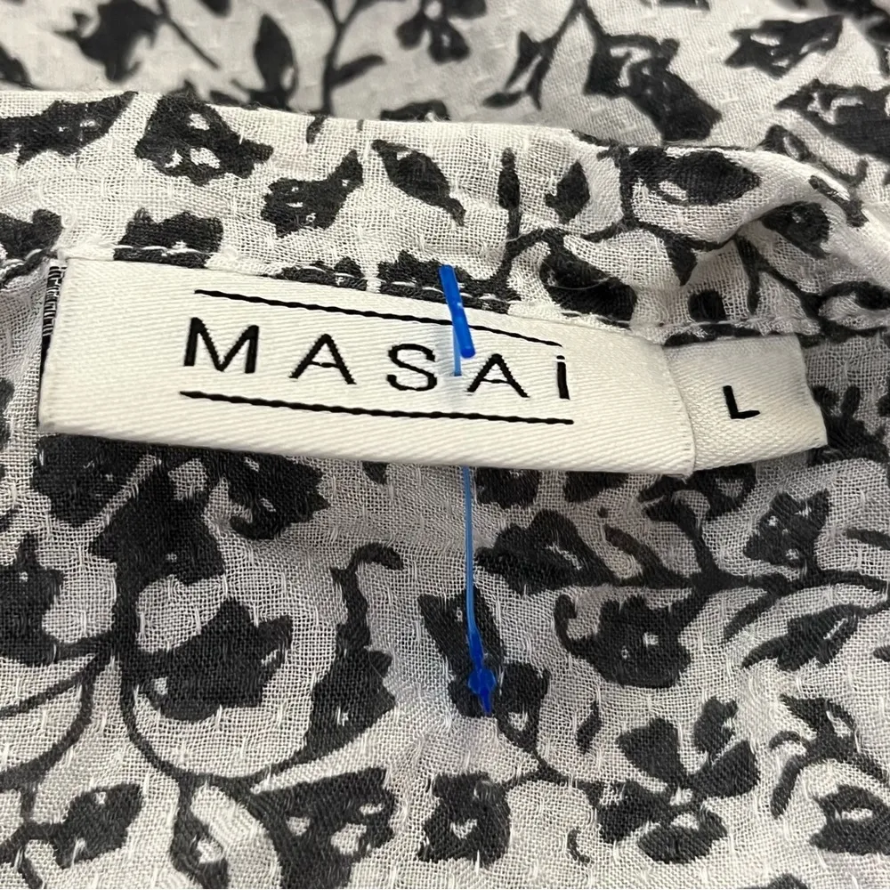 Masai Tunic Dress Floral Long Sleeve Semi Sheer Black White L Size L - Image 3