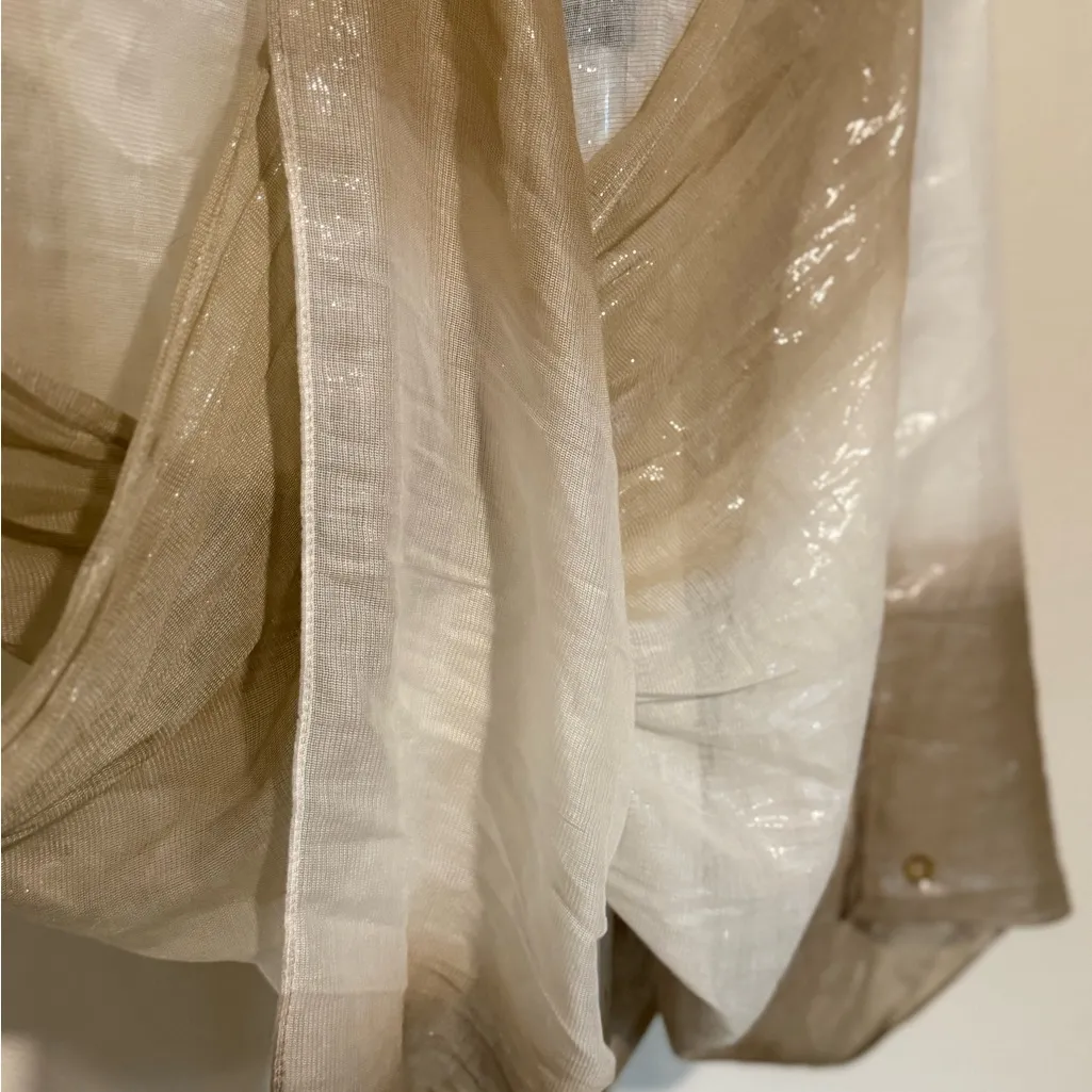 Calvin Klein Sheer Cream Scarf Wrap Gold Shimmer Glammy Neutrals - Image 5