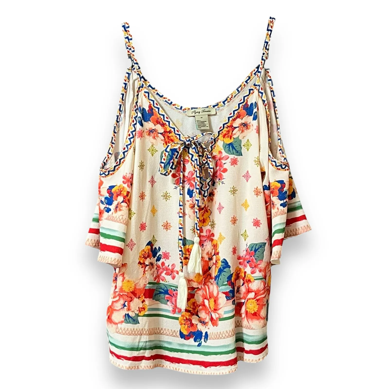 Flying Tomato boho summer floral cold shoulder cutouts top - Image 2