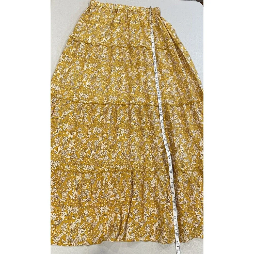 NEW Keren Hart Maxi Skirt Womens Small Yellow Floral Tiered Boho Stretch Pull On - Image 5