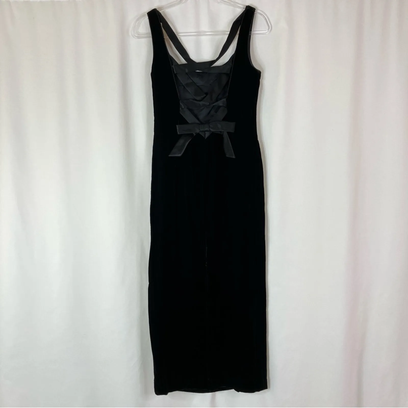 A.J. Bari | Vintage Black Velvet Corset Back Fitted Dress Sleeveless Womens 10 - Image 7