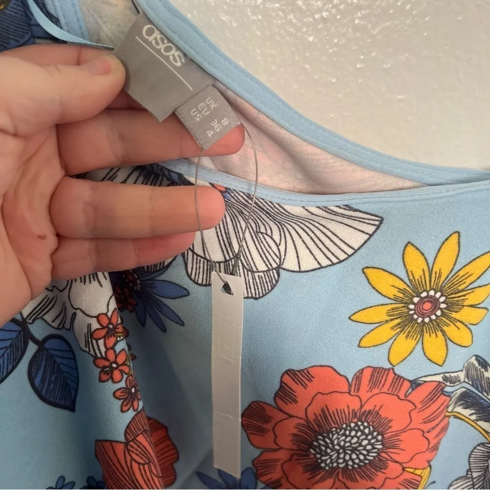 ASOS  Maternity One Shoulder Cape Dress Blue Floral - Image 11