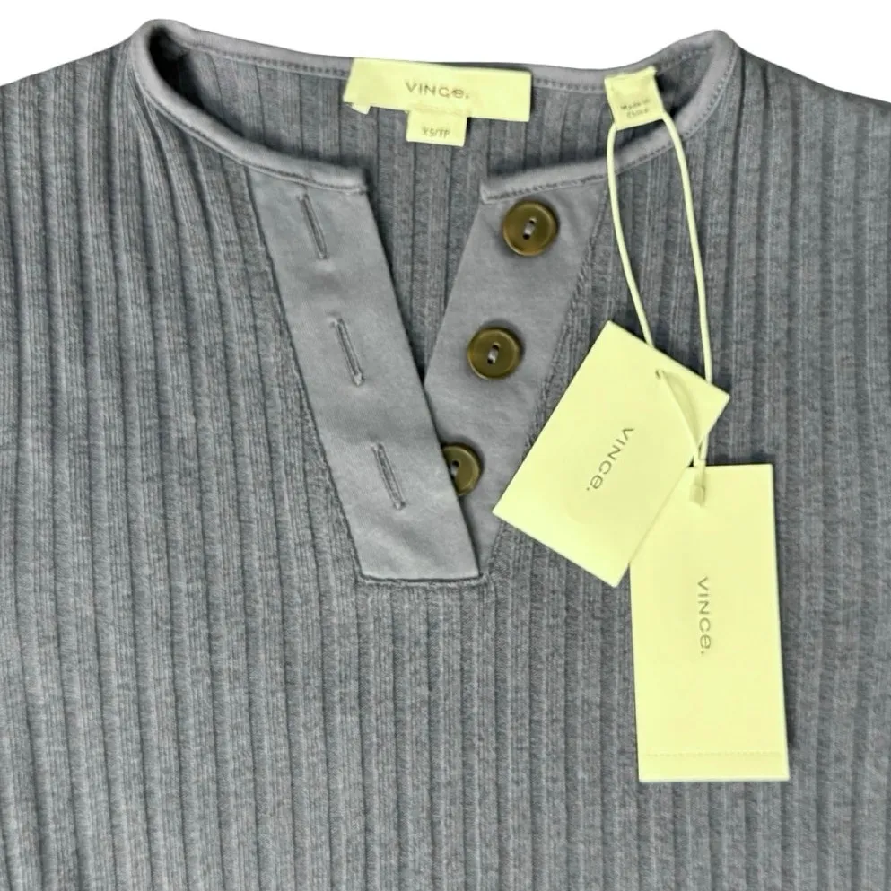 Vince Periwinkle Blue Rib Knit Henley Long Sleeve Button Front Tee sz XS NEW Tag - Image 3