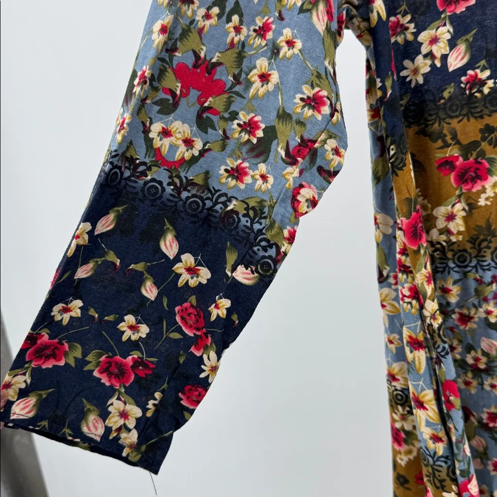 Zanzea Floral Maxi Dress Blue Multicolor cotton pockets M boho casual modest - Image 6