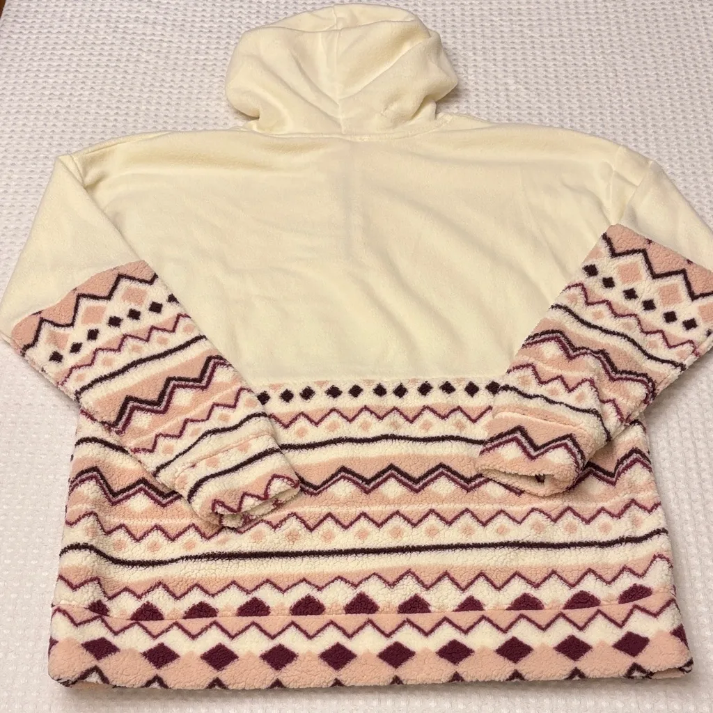 NEW! COMO VINTAGE Fleece Hoodie Sweatshirt Size L Ivory Pink Purple Geometric - Image 8