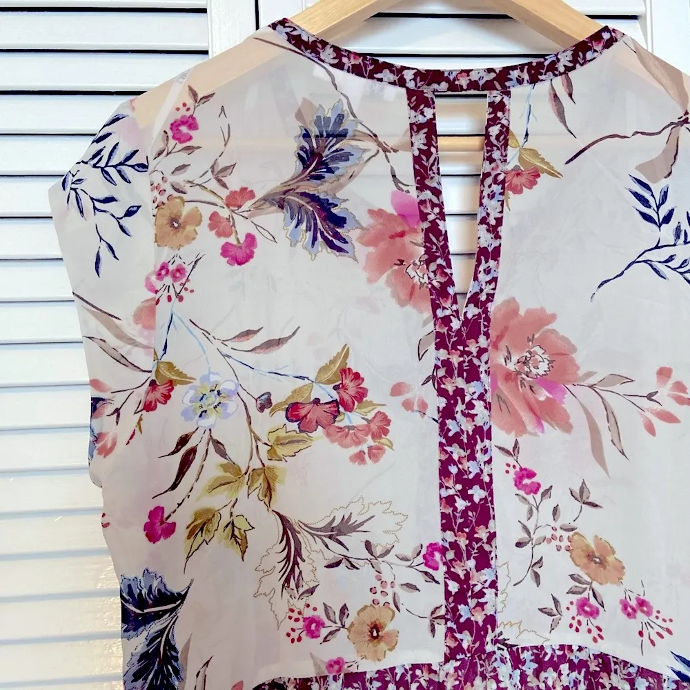 DR2 Daniel Rainn Mixed Print Floral Flowy Cap Sleeve Tunic PL L Petite Large Brown Size undefined - Image 11