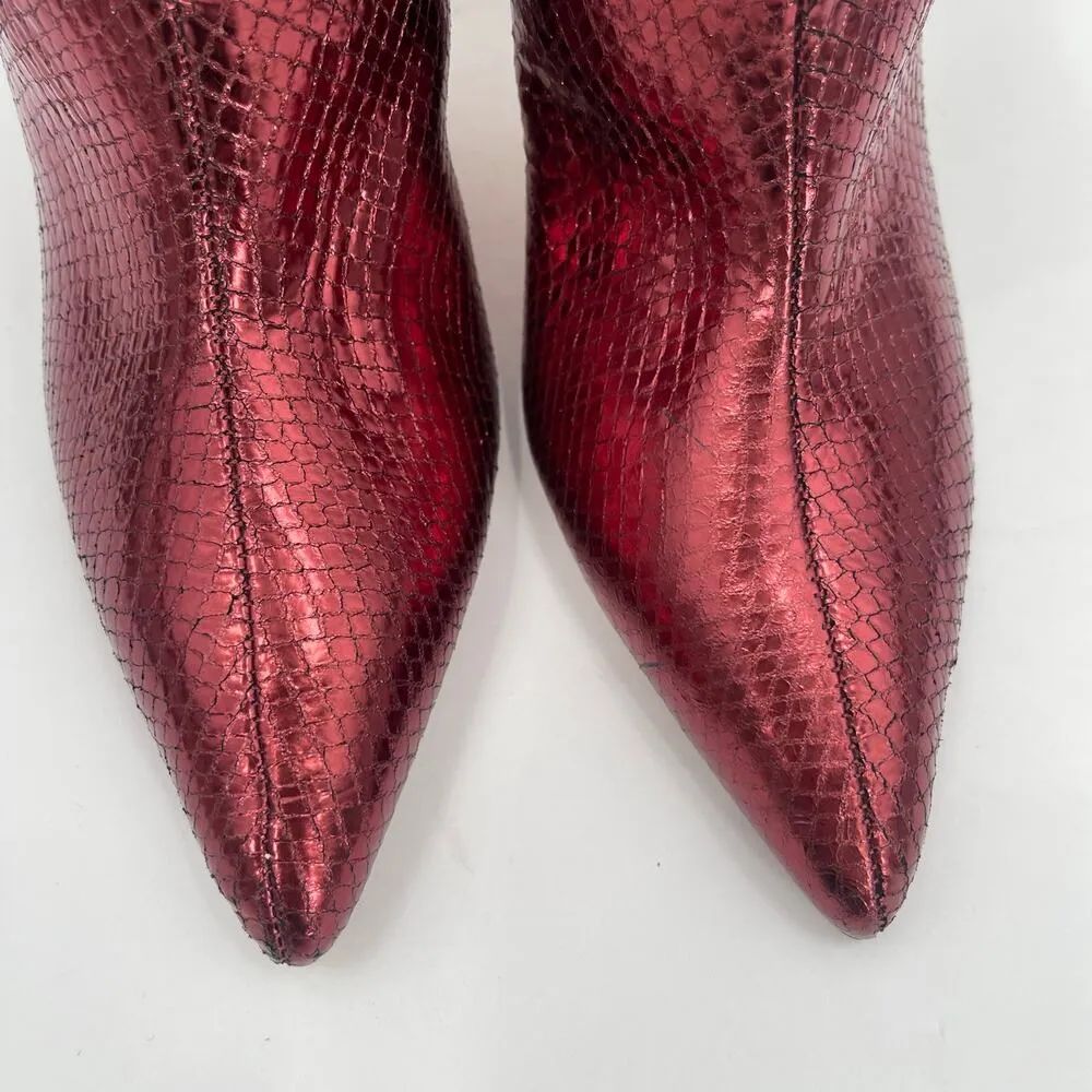 Marc Fisher LTD Boots Size 6 Haylian Point Toe Ankle Reptile Print Metallic Heel - Image 5