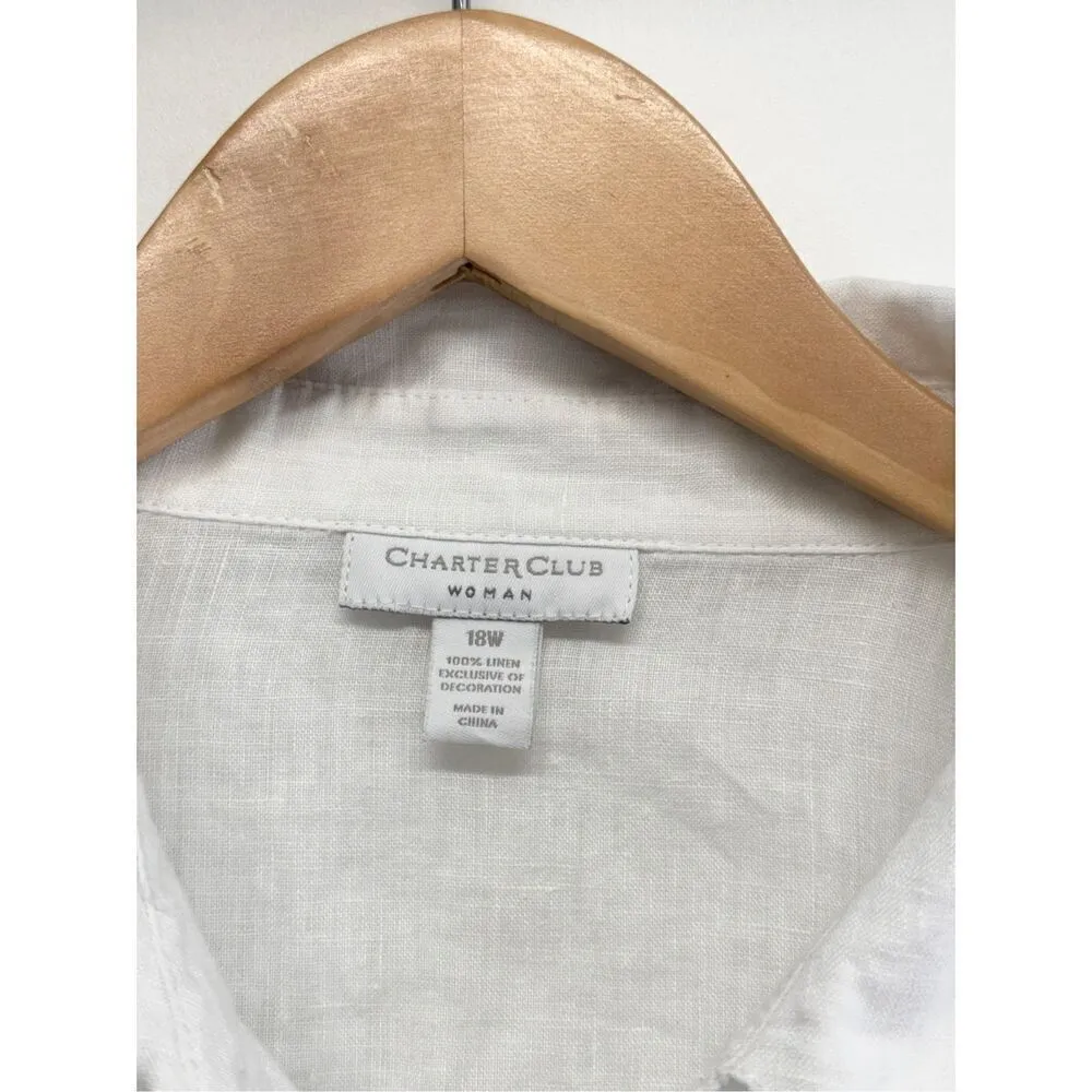 Charter Club Casual Shirt 100% Linen White Plus Size 18W Long Sleeve Buttoned - Image 6