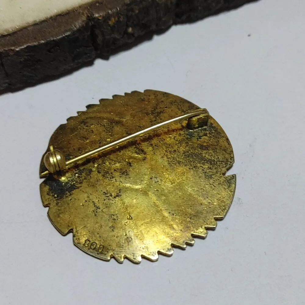 Vermeil Gold over 800 Silver Egyptian Revival Peacock Vintage Brass Pin Brooch - Image 6