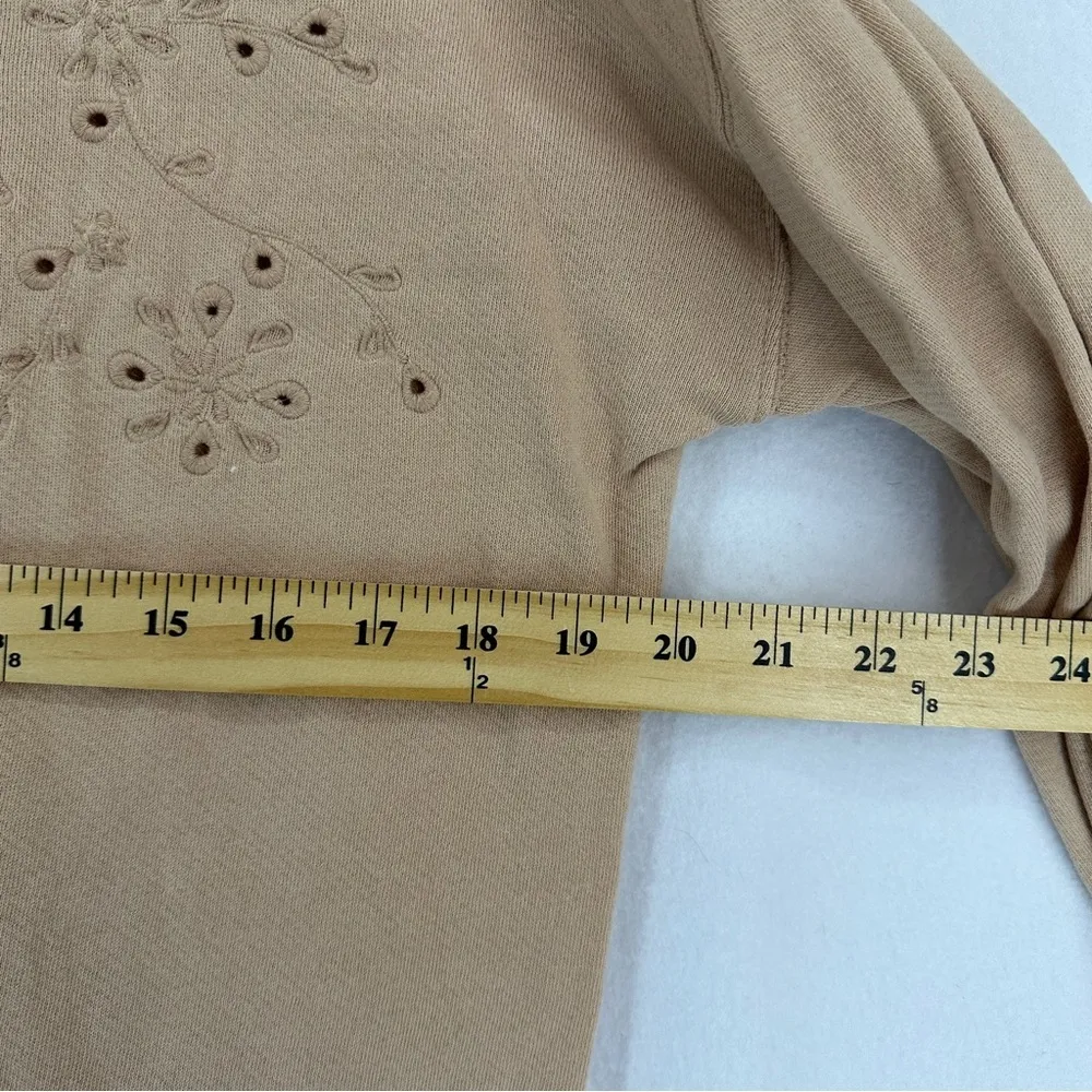 Loft Pullover Long Sleeve Sweater Flower Embroidery Womans Size M Beige - Image 5