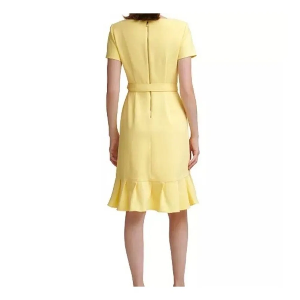 Calvin Klein Size 8 Short Sleeve Belted Ruffle Hem Wrap Mid Length Dress NEW - Image 9