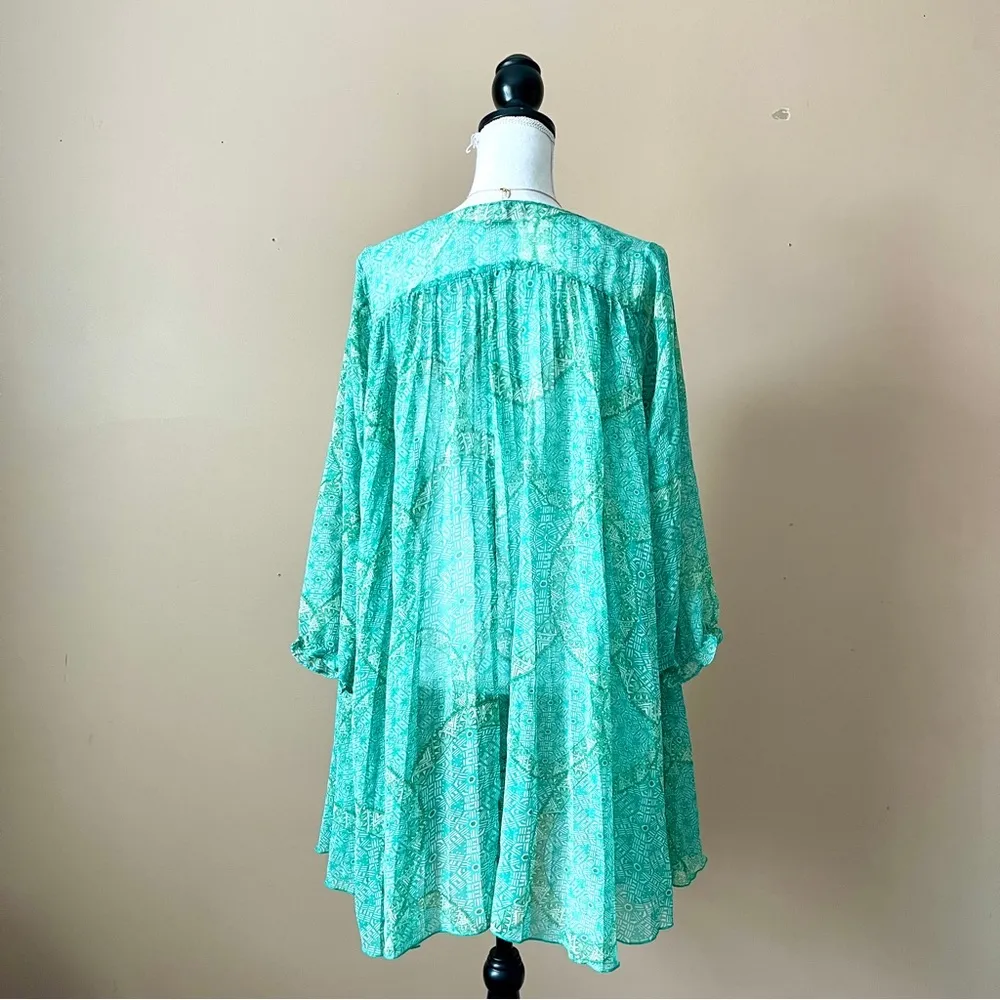 FOREVER 21 | Green Printed Sheer Accordion Pleated Tunic Dress Sz M - Image 5