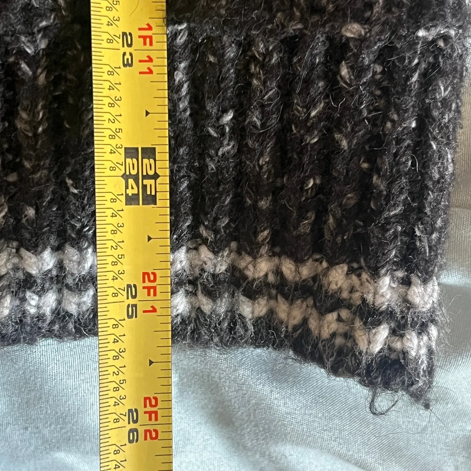 Anthropologie Nia Hooded Geometric Cardigan Gray White Blue Wool Blend S Petite - Image 9