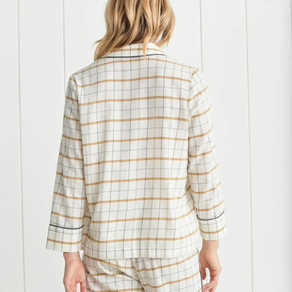 NWT Jenni Kayne Flannel Pajama Top Ivory Plaid Small 100% Cotton Cozy Sleepwear - Image 2