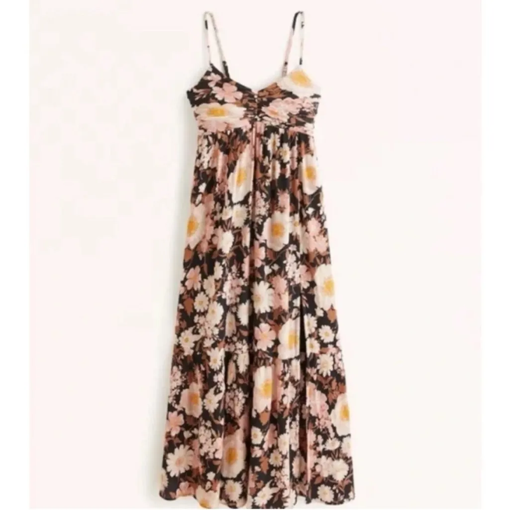 Abercrombie & Fitch Floral Crinkle Textured Ruched Maxi Dress MT - Image 2