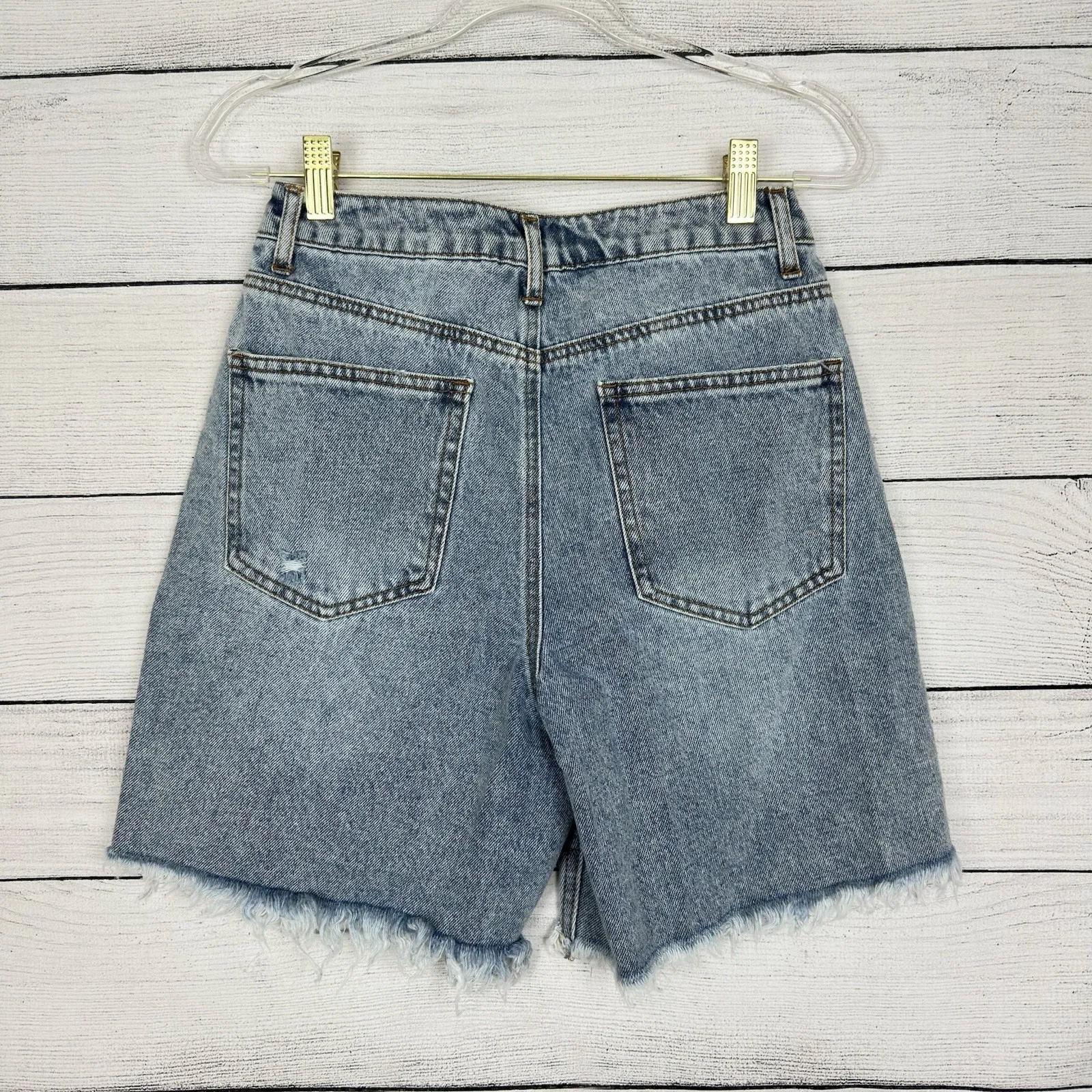 Forever 21 Denim Embroidered Shorts Jean Sz Small Distressed Funky Patches Retro - Image 7