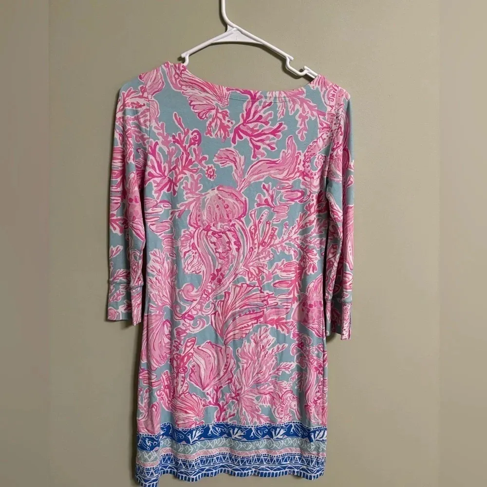 LILLY PULITZER Sophie Dress Seasalt Blue Shell We Dance  3/4 Sleeve Size XS - Image 2