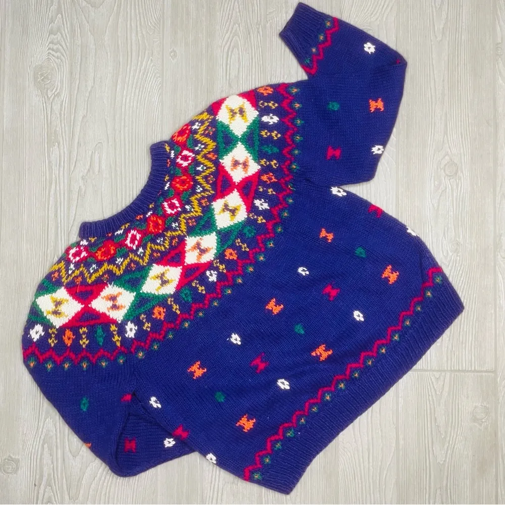 Vintage Northern Isles Hand knitted purple Knitwear Jumper sweater shirt medium - Image 5