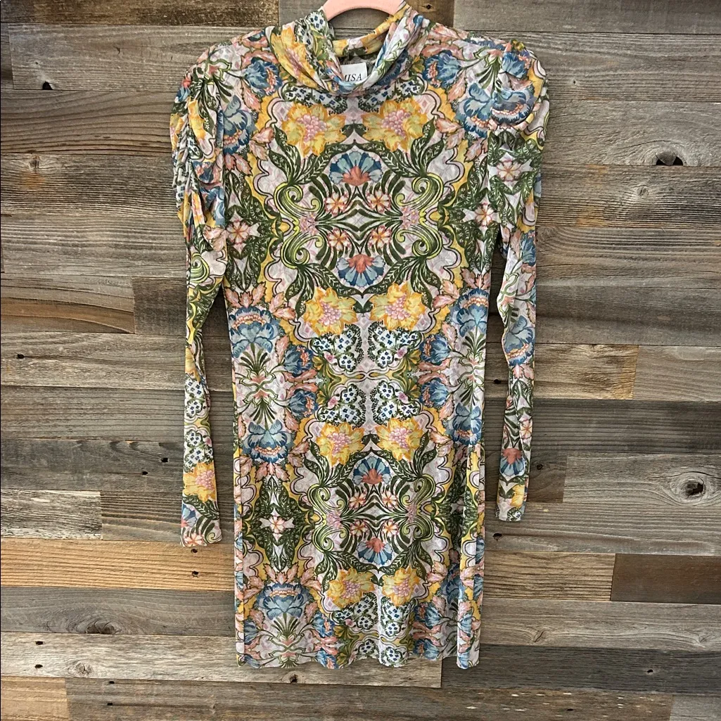 Misa Los Angeles Storms Mesh Mini Dress in Electric Ditsy Mesh Print Small NWT - Image 3