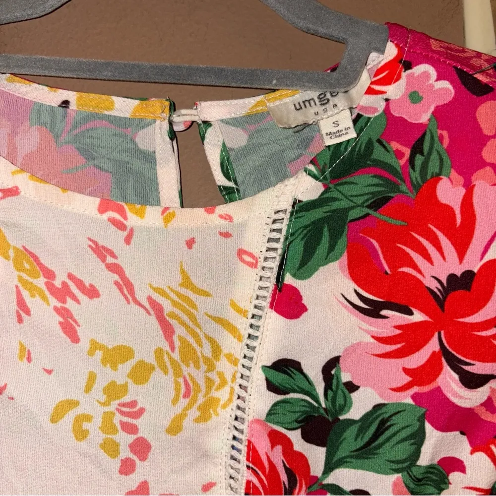 Umgee mixed print floral animal print polka dot balloon sleeve dress size small‎ - Image 4