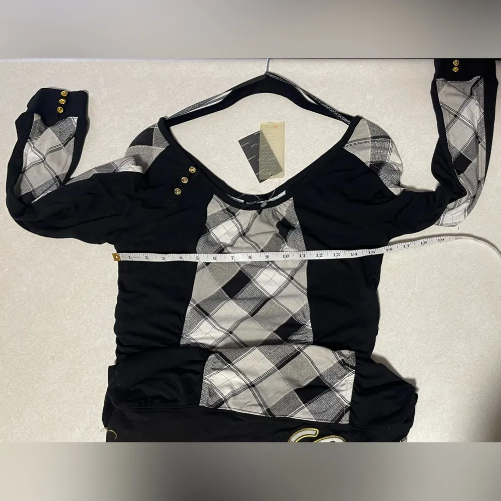 Coogi Bodycon Plaid Dress Long Sleeve Mini Black White Sz Large Vintage Y2K 90s - Image 13