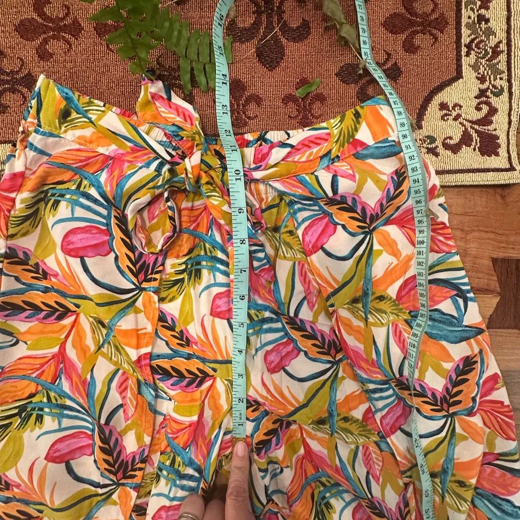 Women's Caribbean Joe Wide Leg Pants S White Multicolor Tropical Print Pink - Image 10