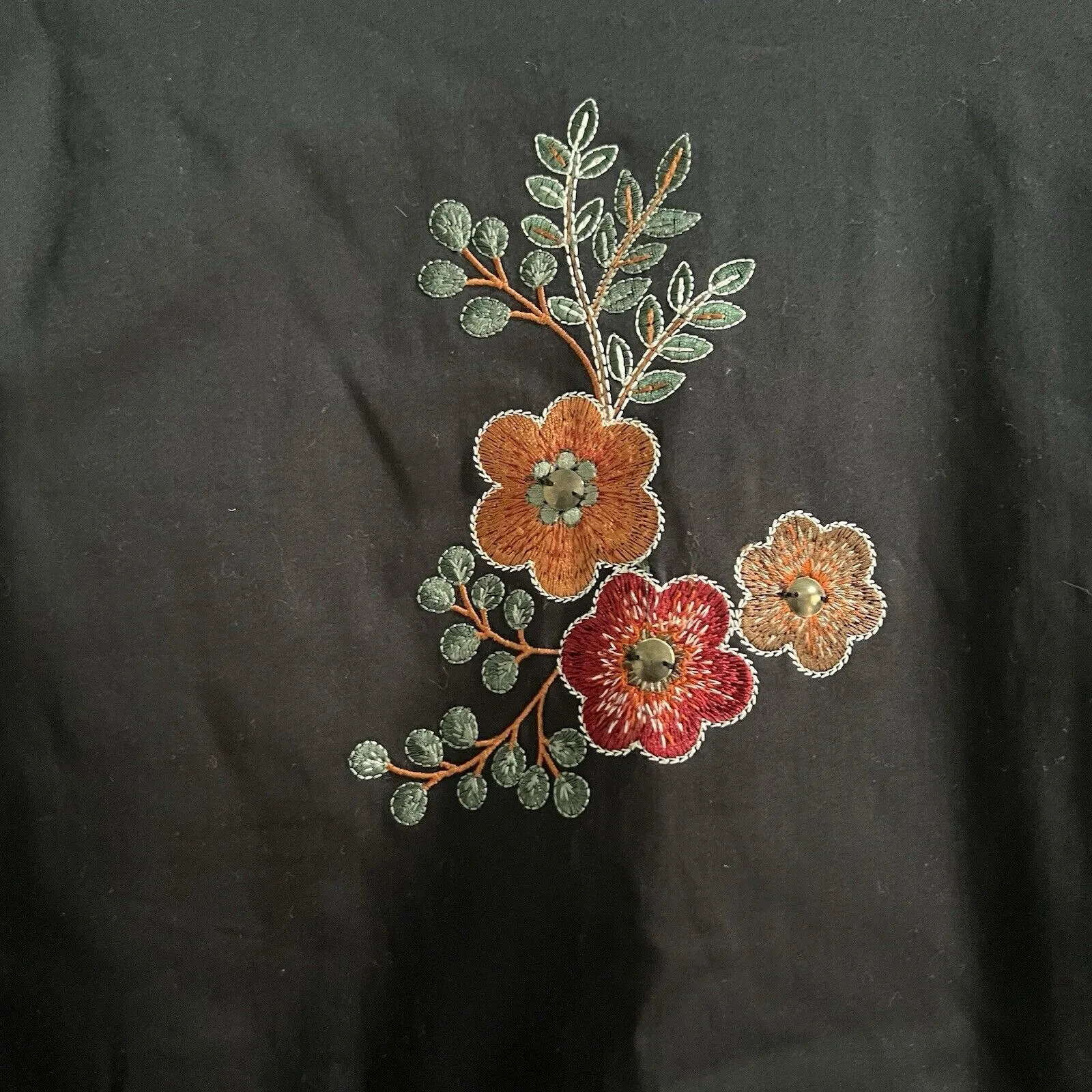 Vintage Embroidered Floral Geometric Trim Jacket NWT Cotton Made in India Black Size M - Image 6