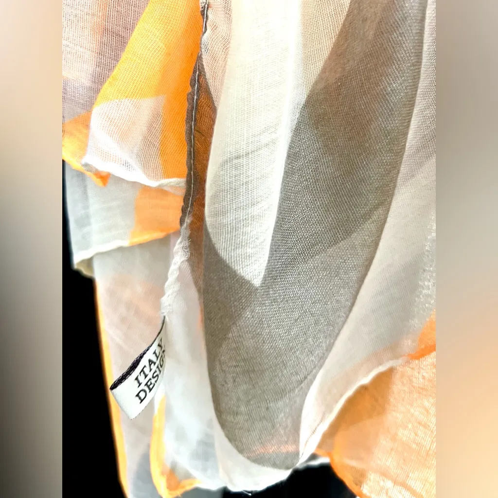 Multicolor Geometric stripe chevron linen blend Italian designed Scarf Gold - Image 5