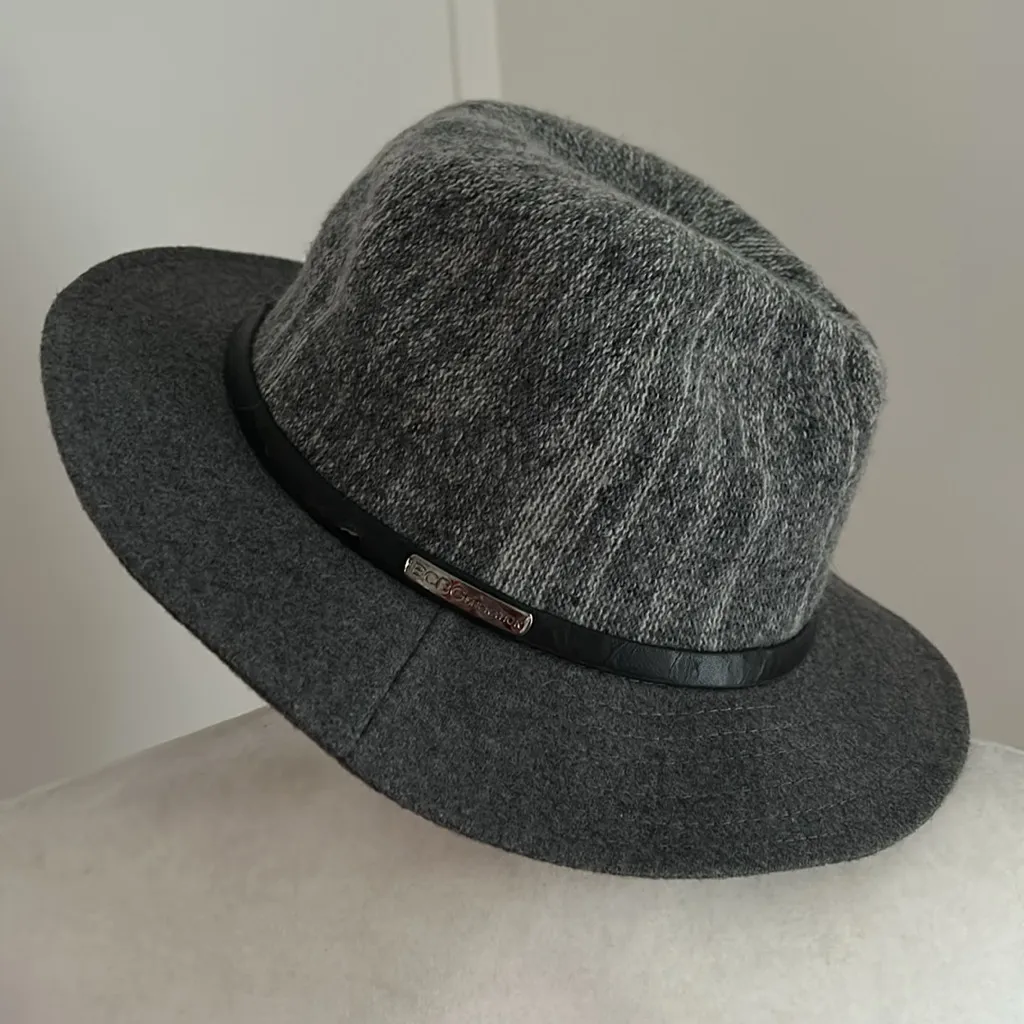 BCBG Gray/Cream Wool Blend Soft Fedora - Image 2