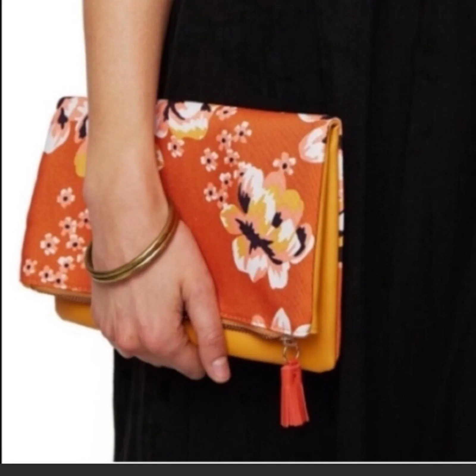 Rachel Pally Reversible Orange & Yellow Floral Clutch Handbag Foldover Purse - Image 2