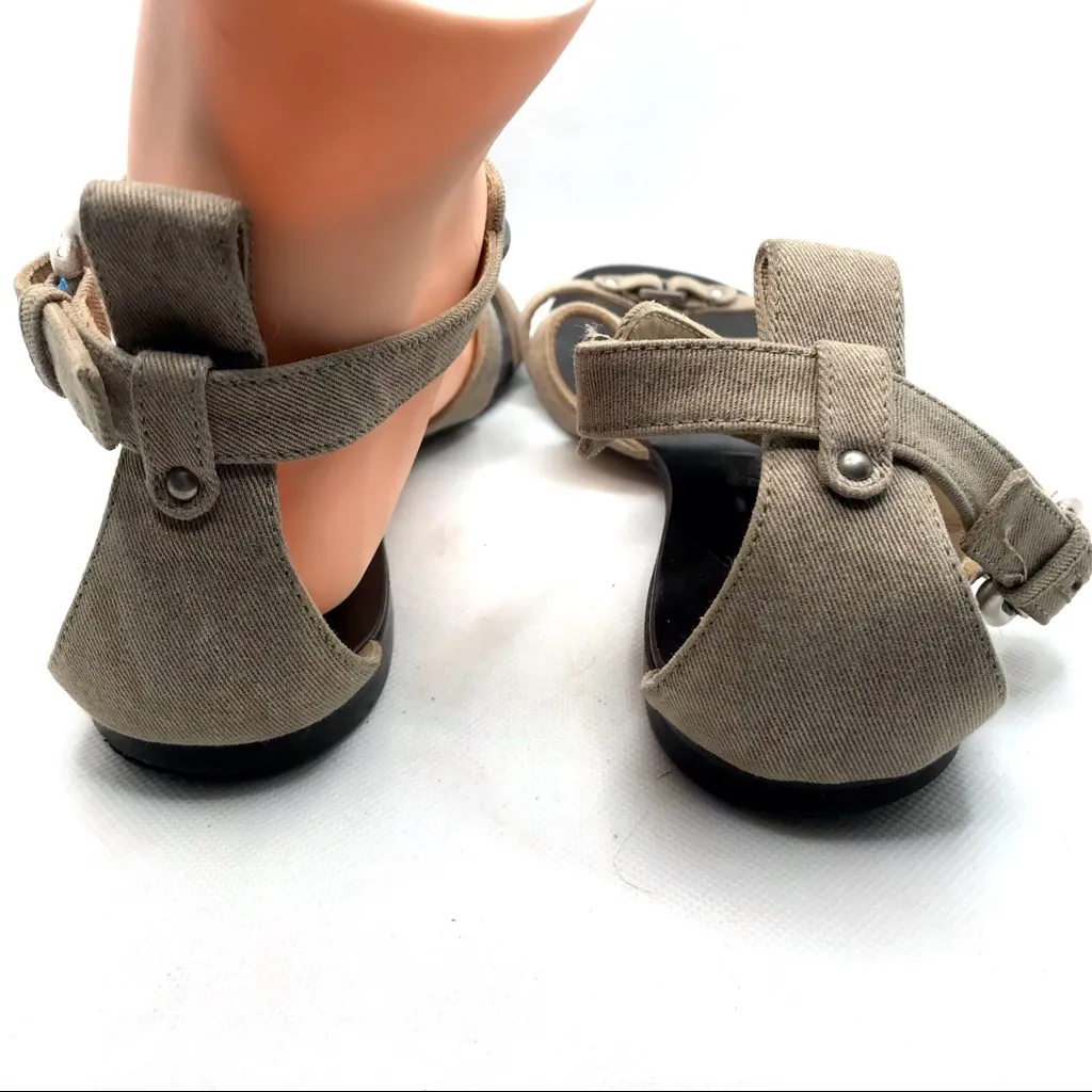 GIUSEPPE ZANOTTI BEIGE KHAKI DENIM & LEATHER BUCKLE SANDALS (36.5) - Image 9