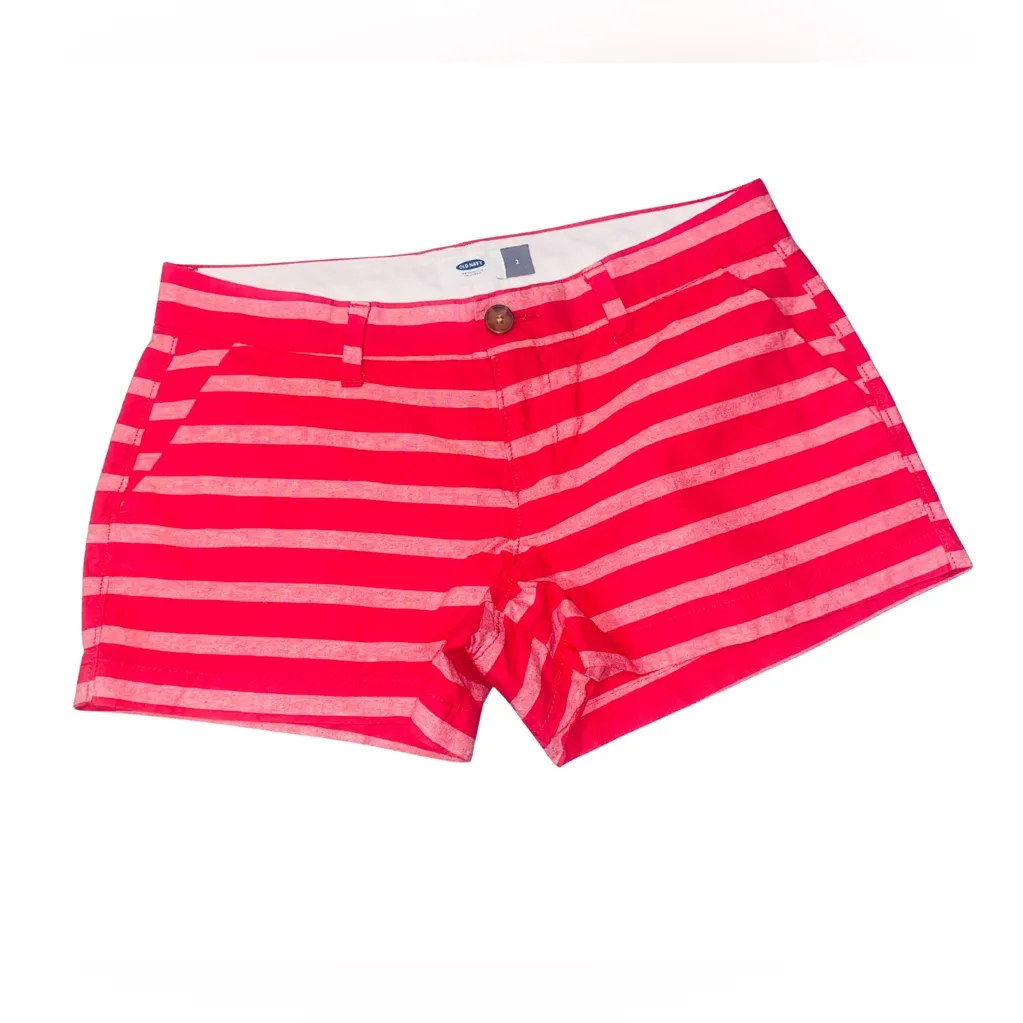 Old Navy Womens Shorts 2 Pink Striped Cotton Casual w/ Pockets - Image 3